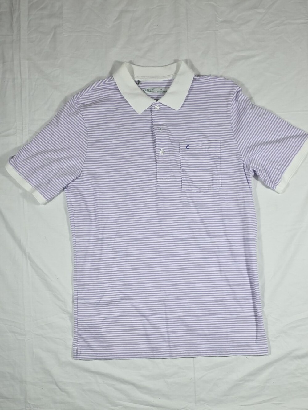 Criquet Men's Lavender Stripe Polo with White Contrast Collar - Picture 5 of 9